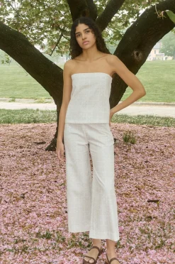 Strapless Top in White with Beige Checkerboard