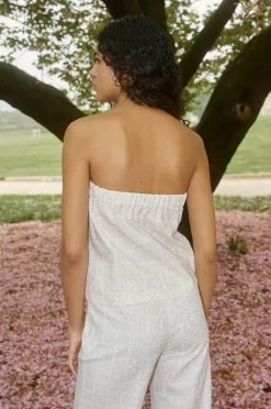 Strapless Top in White with Beige Checkerboard