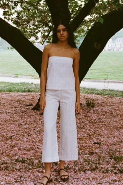 Strapless Top in White with Beige Checkerboard