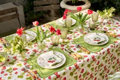 Strawberry Fields Tablecloth with Green Trim