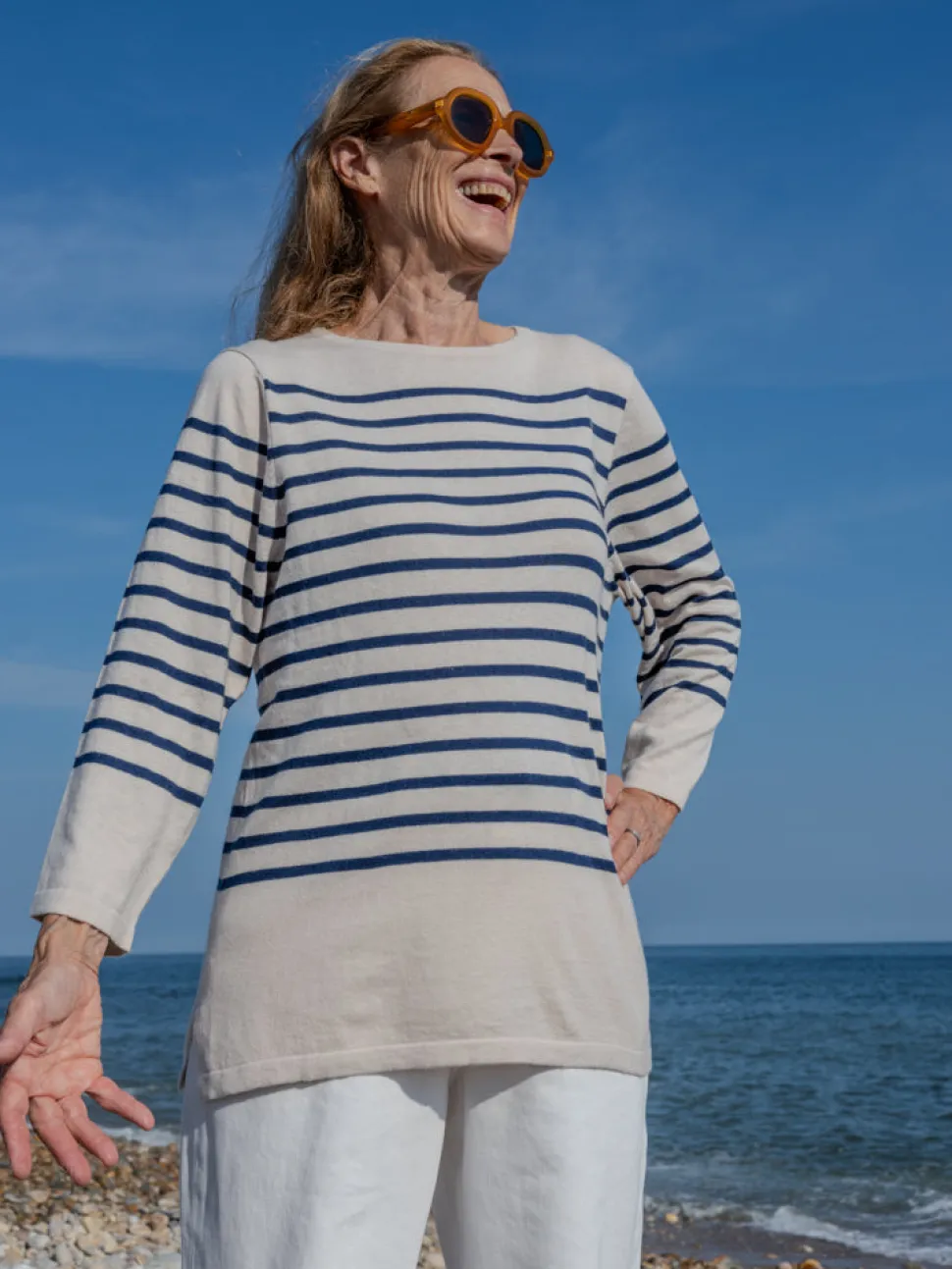 Striped Boatneck in Navy