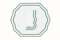 Stucco Linen Napkin and Placemat in White with Green Trim, Set of 2
