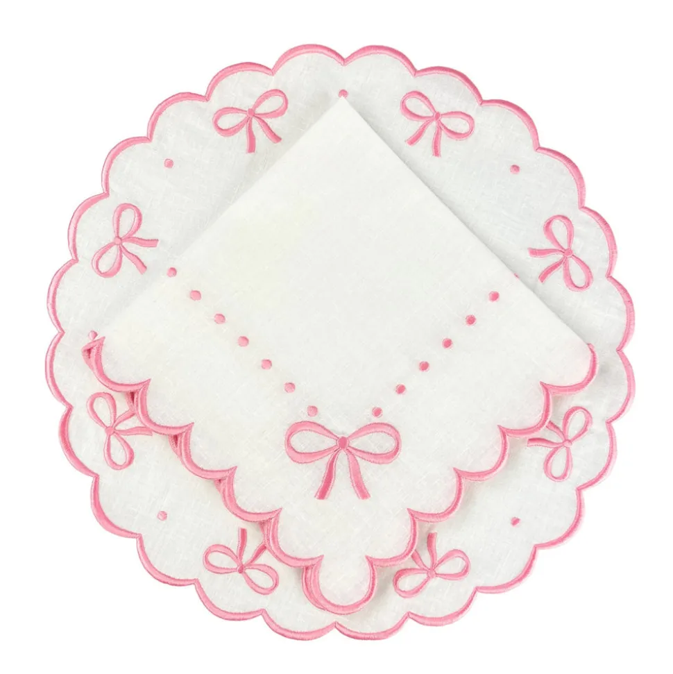 Studio Collection - Juliet Bows Napkins in White and Pink, Set of 4