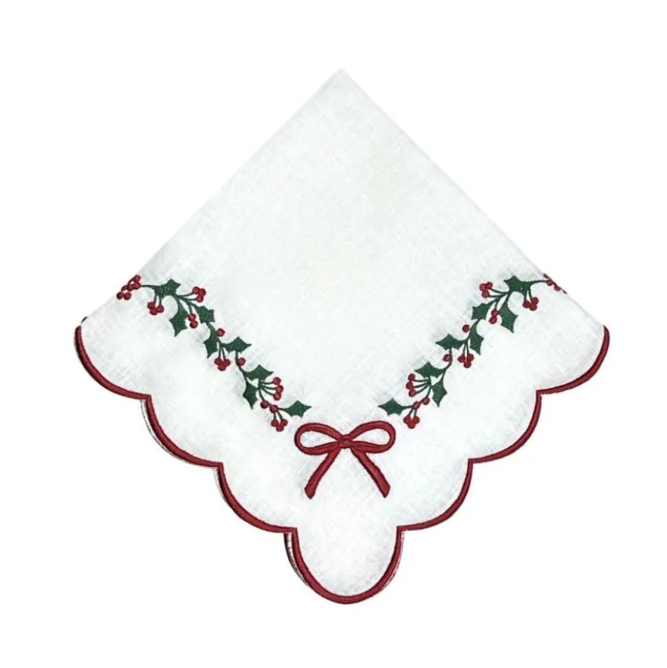 Studio Collection - Linen: Holly & Bows in Napkin, Set of 4