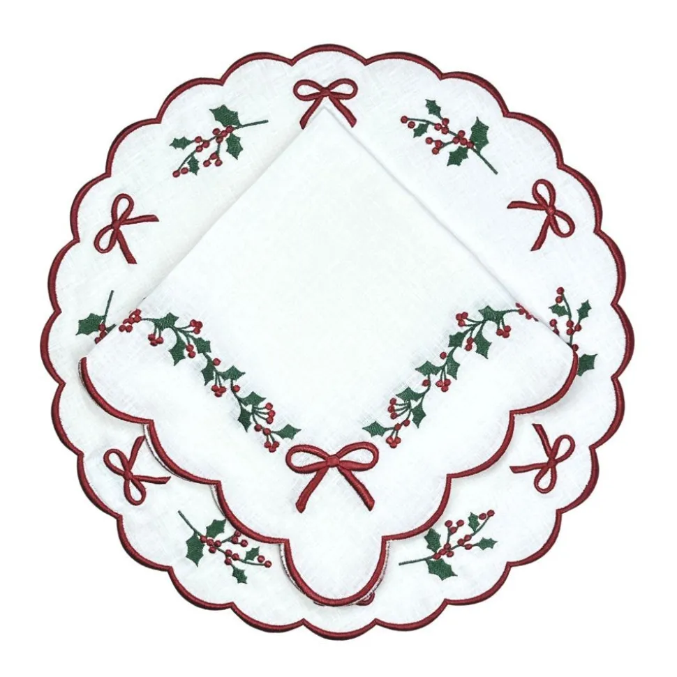Studio Collection - Linen: Holly & Bows in Napkin, Set of 4