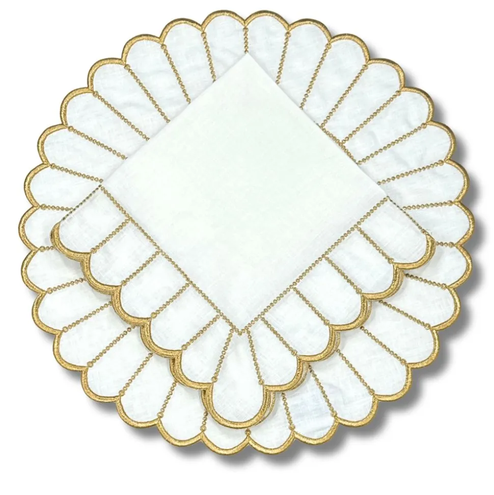 Studio Collection in Linen: Pippa Napkin in White/Gold, Set of 4