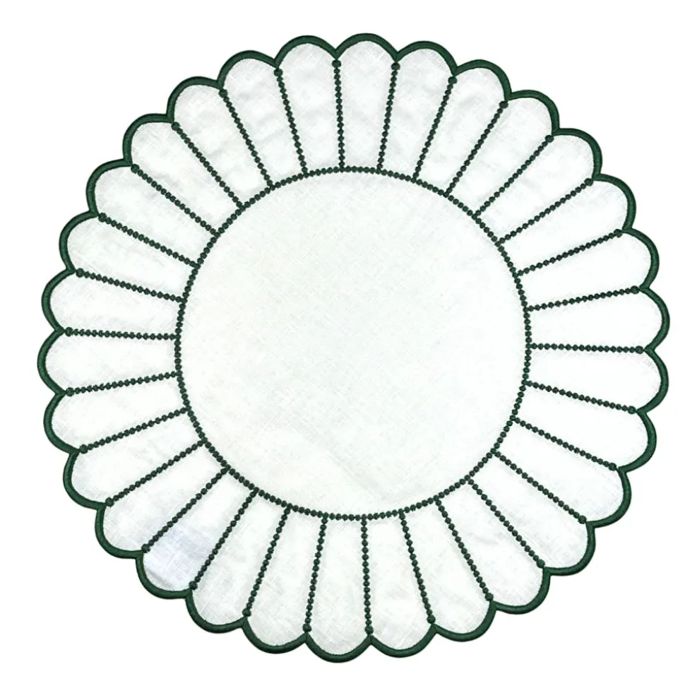 Studio Collection in Linen: Pippa Placemat in White/Dark Green, Set of 4