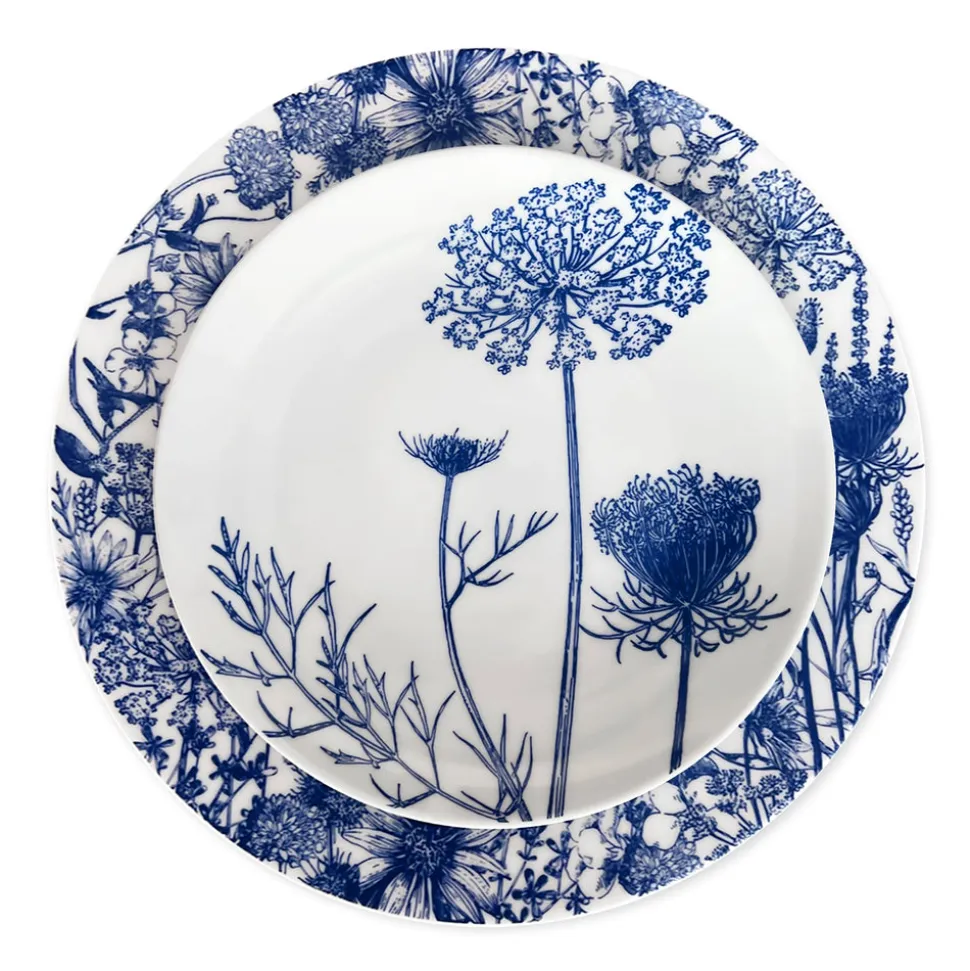 Summer Blues Rimmed Dinner Plate Blue