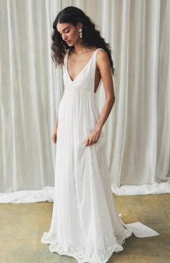 Sunny Gown in Ivory Georgette with Scallop Floral Embellishment