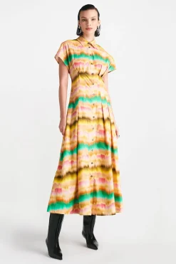 Sunset Cotton Seam Detail Shirtdress in Multi