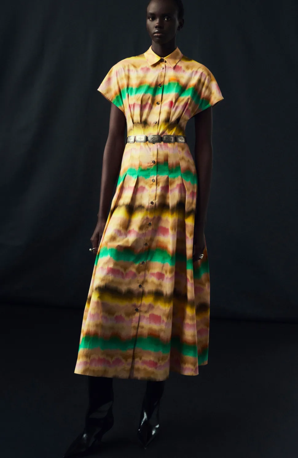 Sunset Cotton Seam Detail Shirtdress in Multi
