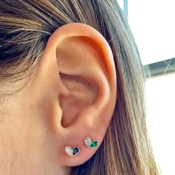 Sweetheart Studs in Diamond and Blue Sapphire