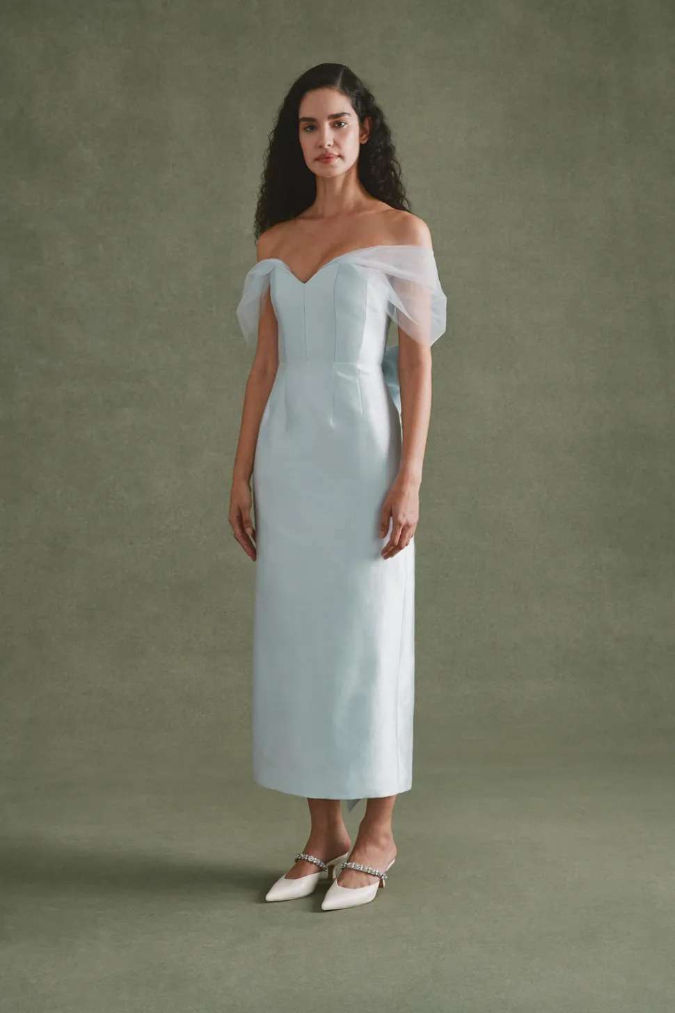 Sylvie Dress in Ice Blue Silk Wool