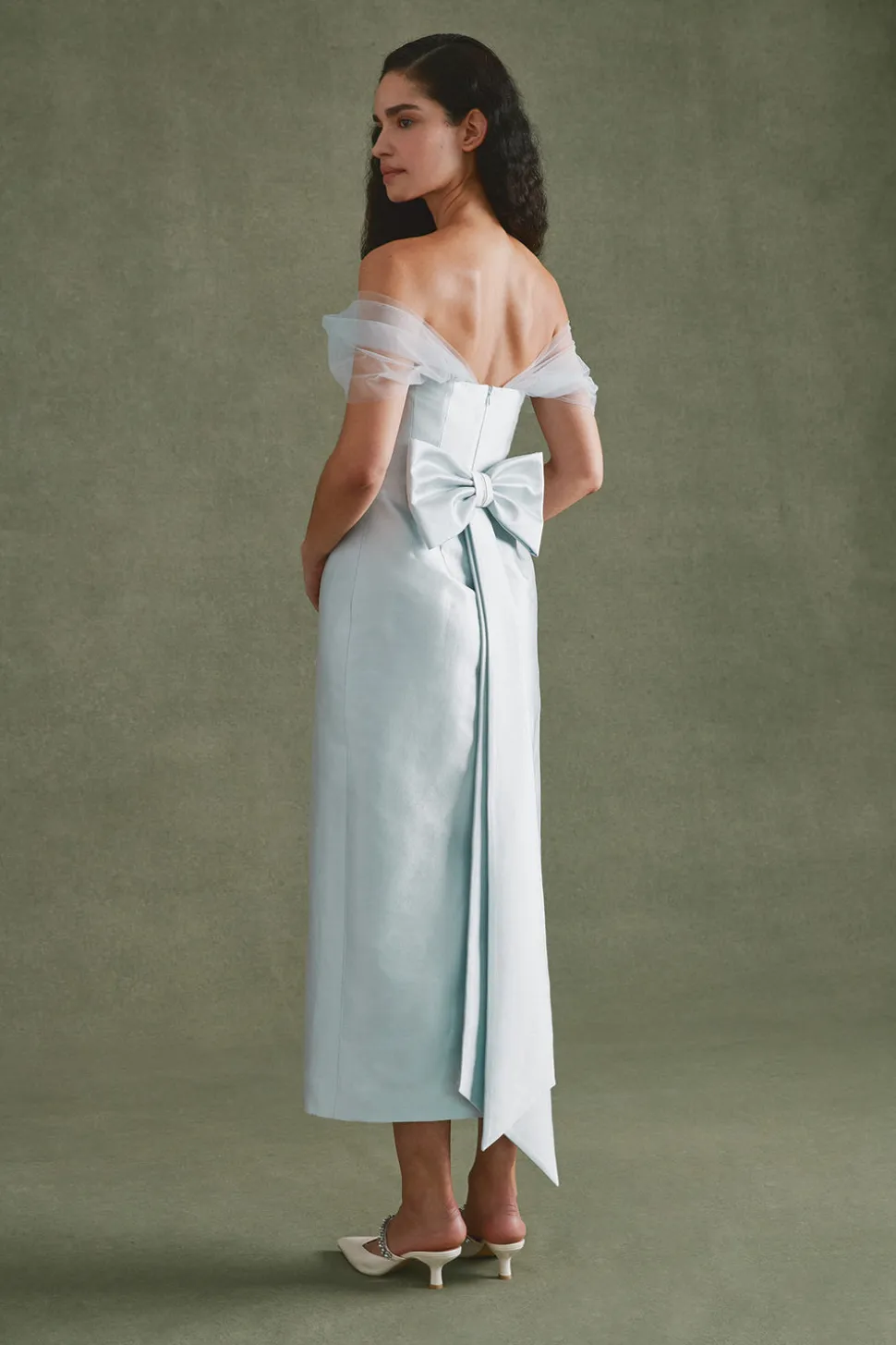 Sylvie Dress in Ice Blue Silk Wool