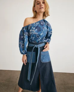 Tabitha Top in French Blue & Cream