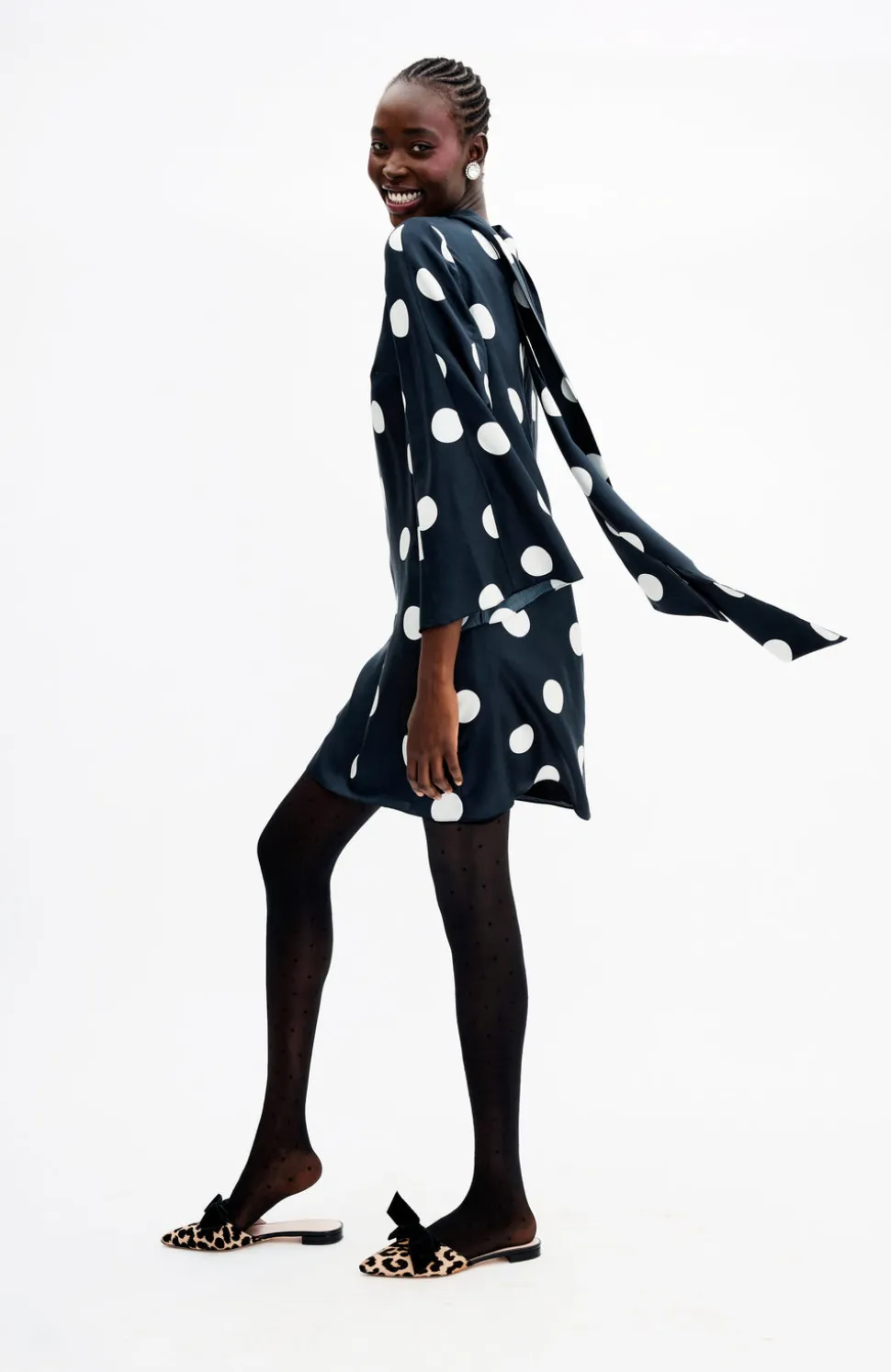 Talia Dress In Jumbo Dancing Dot Silk Twill