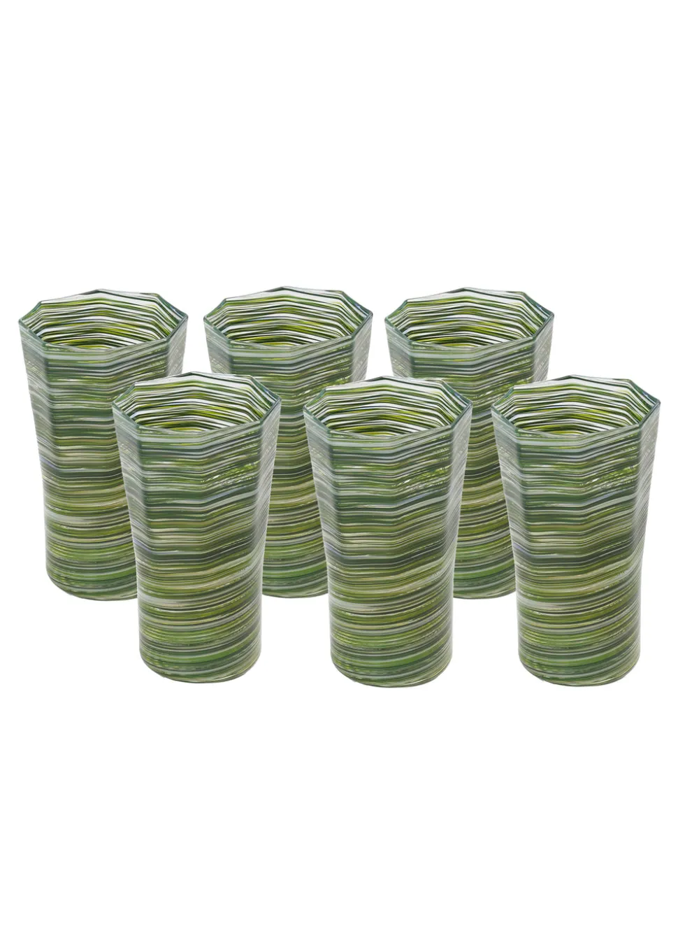 Tall Hand Blown Tumbler in Avocado Mix, Set of 6