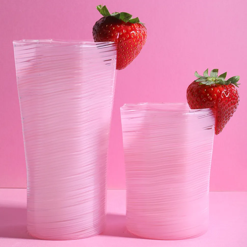 Tall Hand Blown Tumbler in Pink, Set of 6
