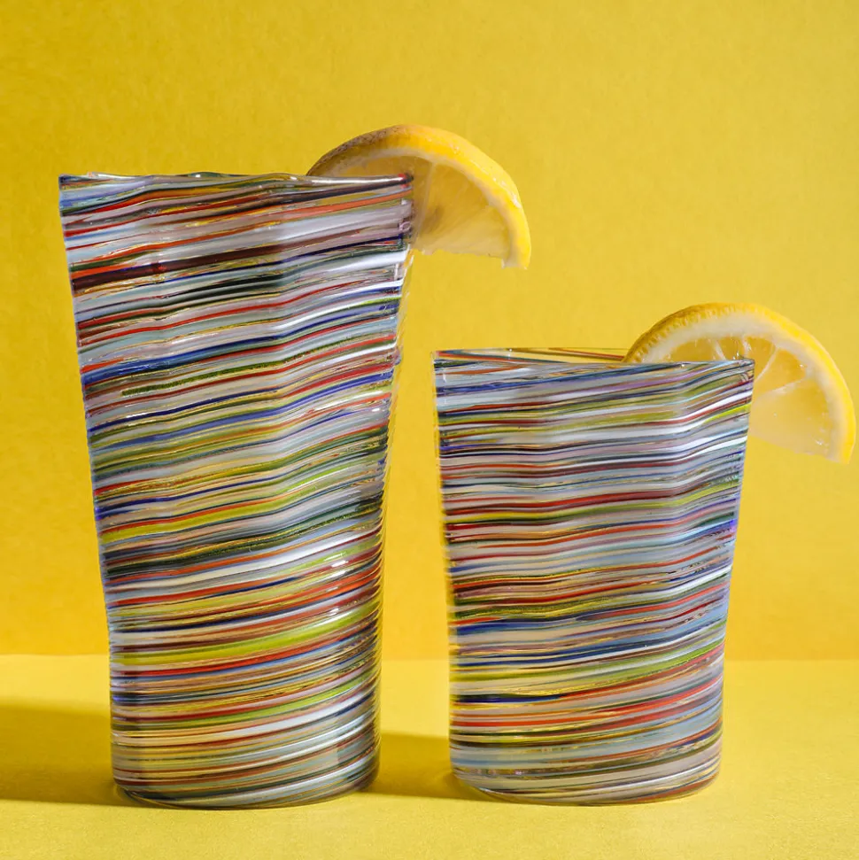 Tall Hand Blown Tumbler in Multi, Set of 6
