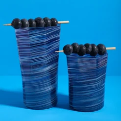 Tall Hand Blown Tumbler in Indigo Mix, Set of 6
