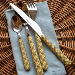 Tartan Cutlery in Yellow, Set of 4