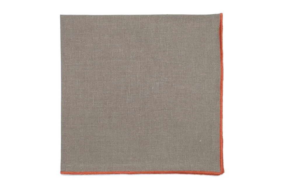 Taupe Napkin with Light Orange Trim, Set of 4