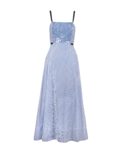 Tavira Dress in Blue & Optic White