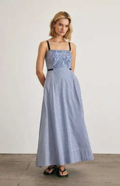 Tavira Dress in Blue & Optic White