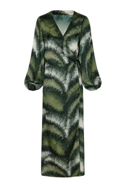 Tertulia Silk Jacquard Maxi Dress in Green Brushed