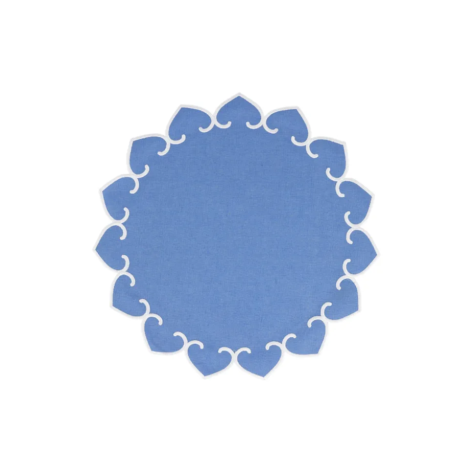 Tessuti Cornflower Round Placemats with White Stitching, Set of 4