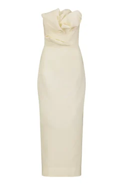 Textured Satin Draped Tulip Sheath in Cream