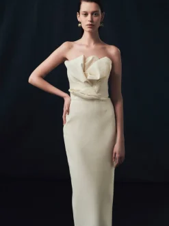 Textured Satin Draped Tulip Sheath in Cream