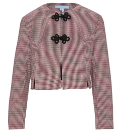 The Aubriella Jacket in Burgundy Holmes Houndstooth