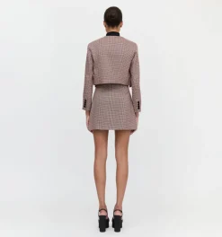 The Aubriella Jacket in Burgundy Holmes Houndstooth