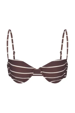 The Balconette Underwire Bikini Top in Espresso Odd Stripes