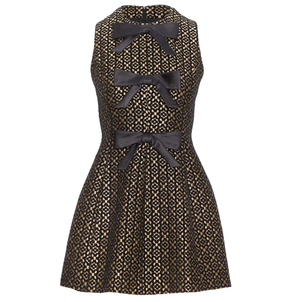 The Blythe Bow Dress in Metallic Brocade