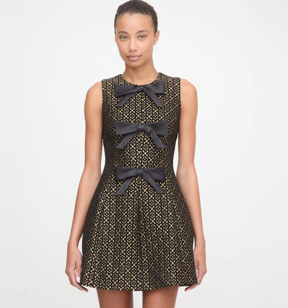 The Blythe Bow Dress in Metallic Brocade