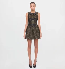 The Blythe Bow Dress in Metallic Brocade
