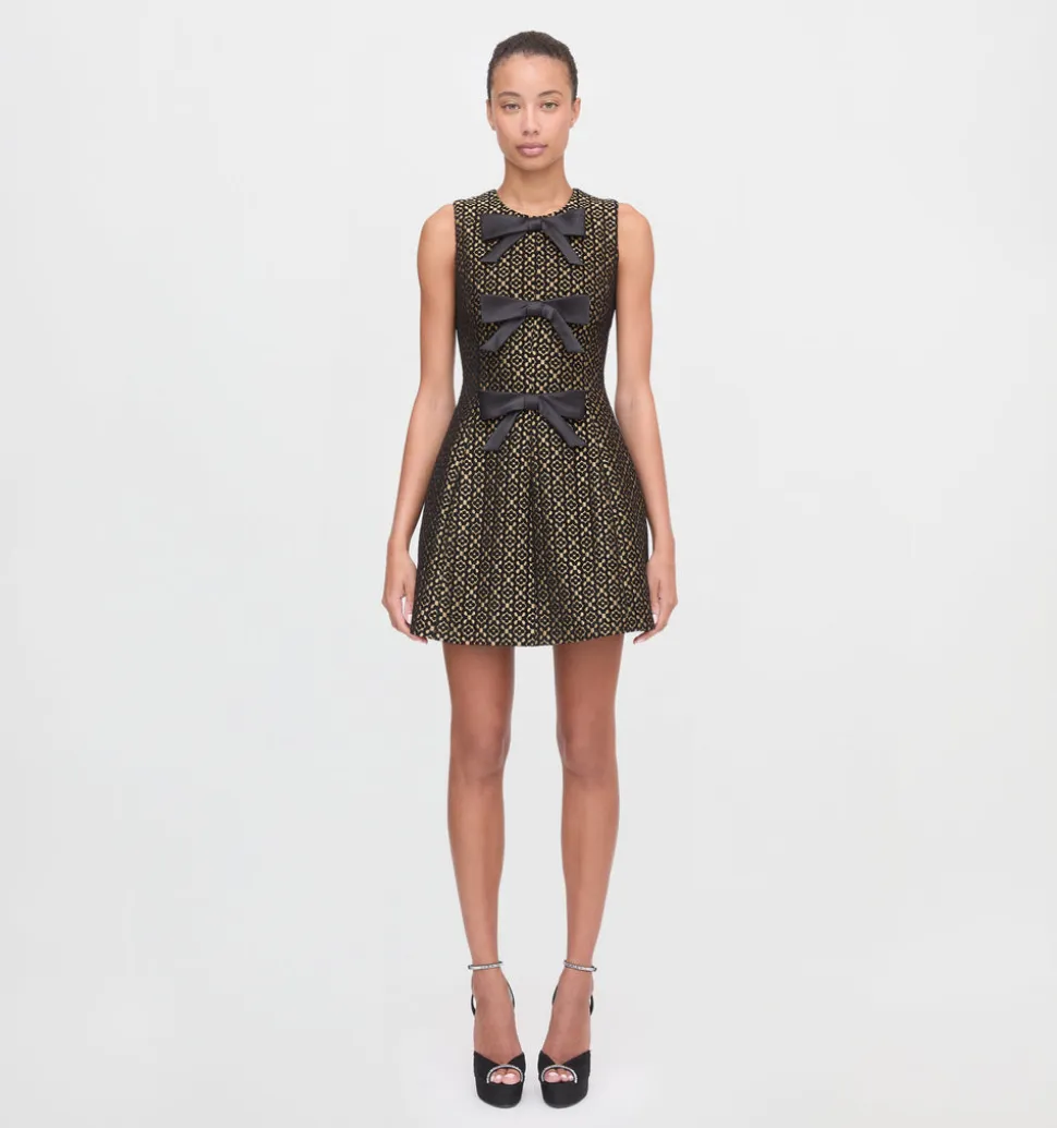 The Blythe Bow Dress in Metallic Brocade
