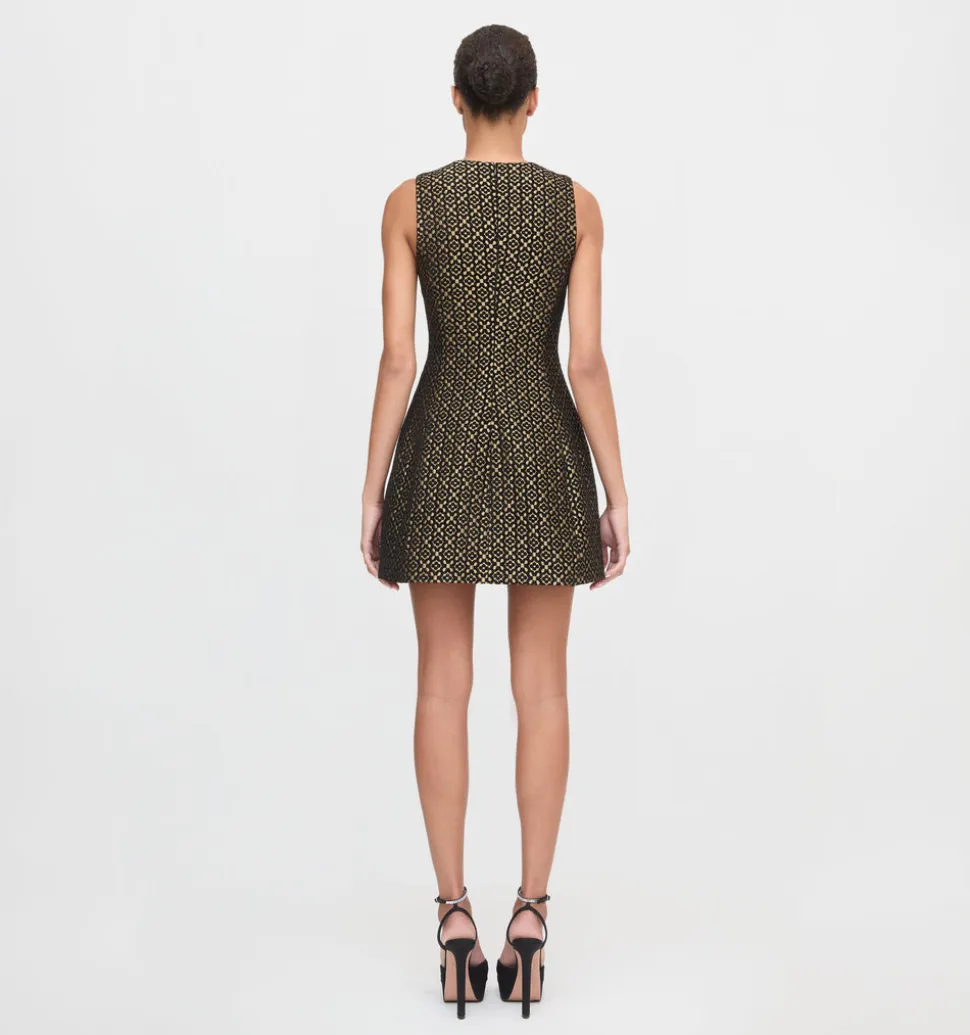 The Blythe Bow Dress in Metallic Brocade
