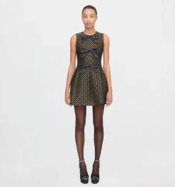 The Blythe Bow Dress in Metallic Brocade
