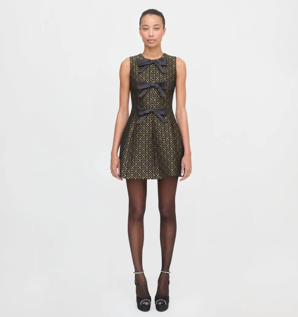 The Blythe Bow Dress in Metallic Brocade