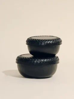 The Box in Black Leather Lace Trim, Set of 2