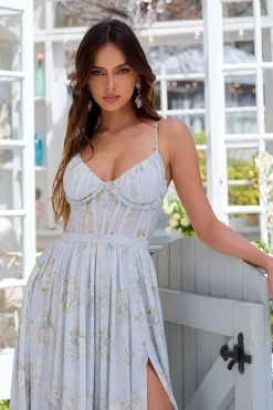 The Carmen Dress in Victorian Blue Roses