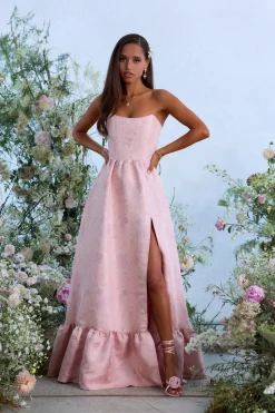 The Charlotte Dress in Light Pink Windsor Brocade