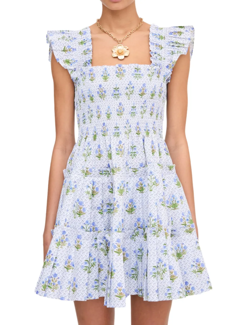 The Charlotte Nap Dress in Blue Block Print