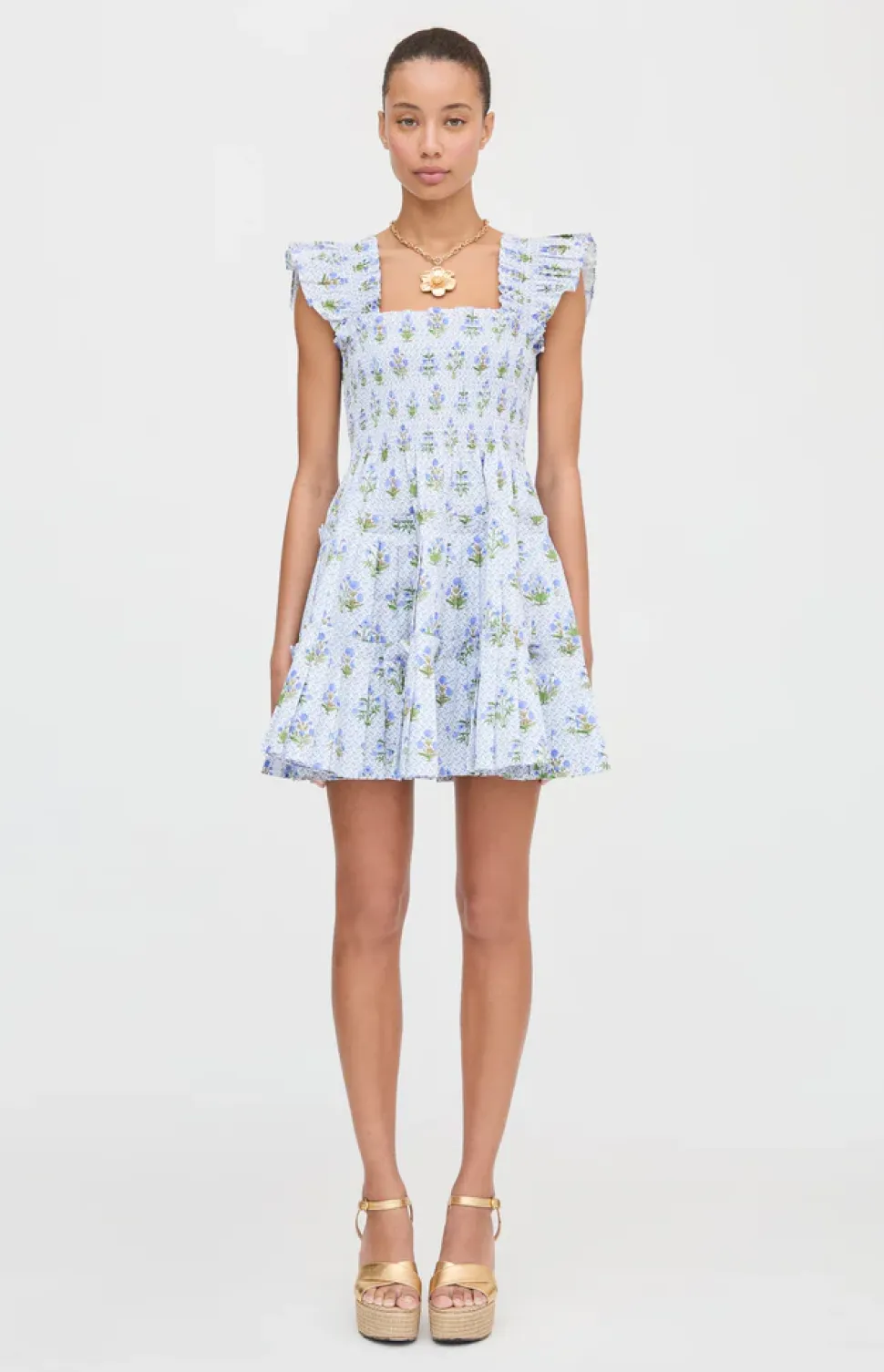 The Charlotte Nap Dress in Blue Block Print