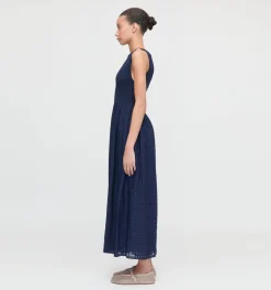The Cosima Nap Dress in Navy Sheer Plaid