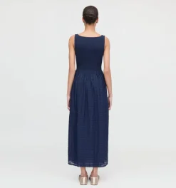 The Cosima Nap Dress in Navy Sheer Plaid