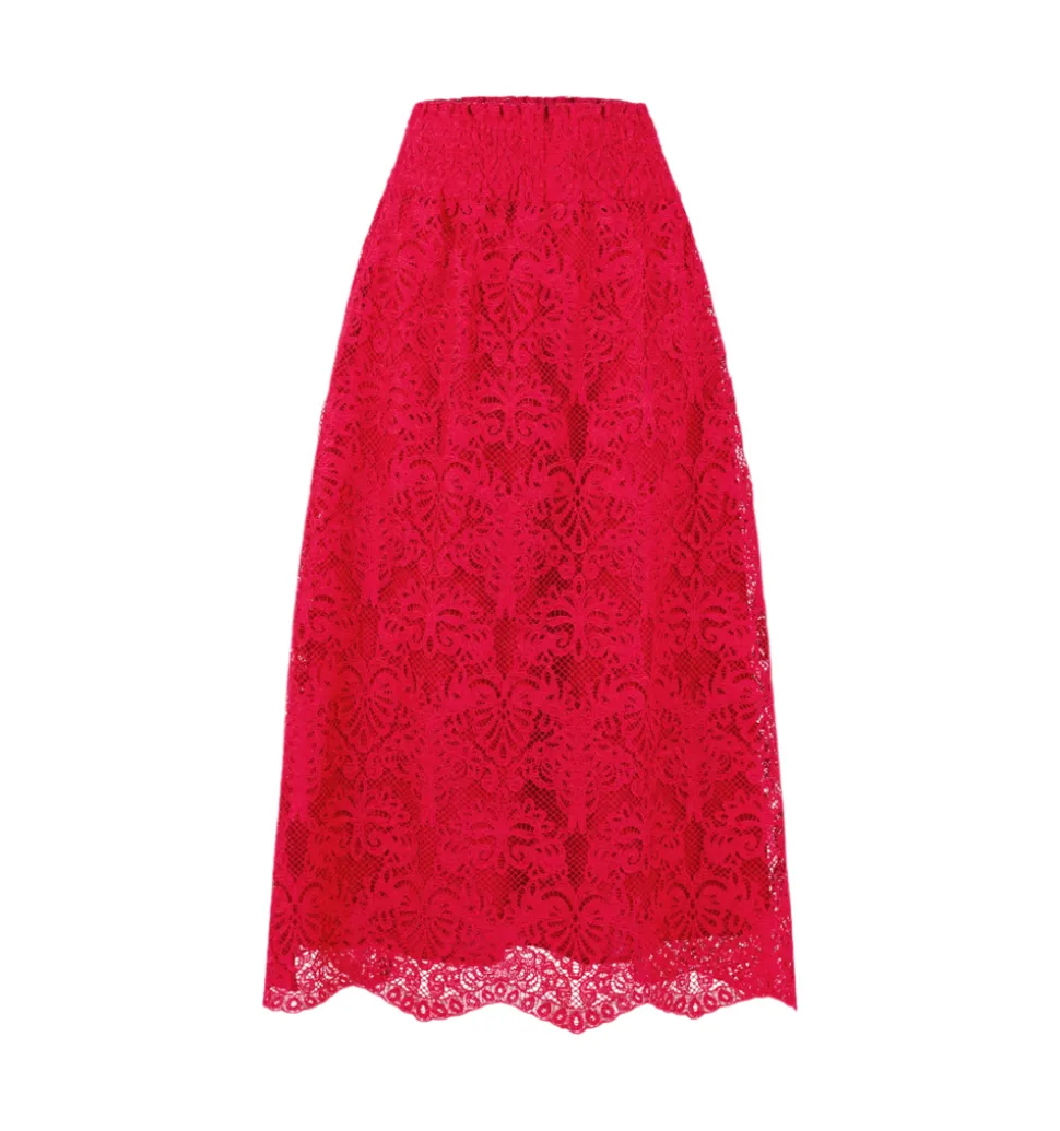 The Delphine Nap Skirt in Cerise Lace
